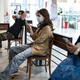 Customers wait for Starbucks Coffee at a shopping mall in Wuhan, China on April 25.
